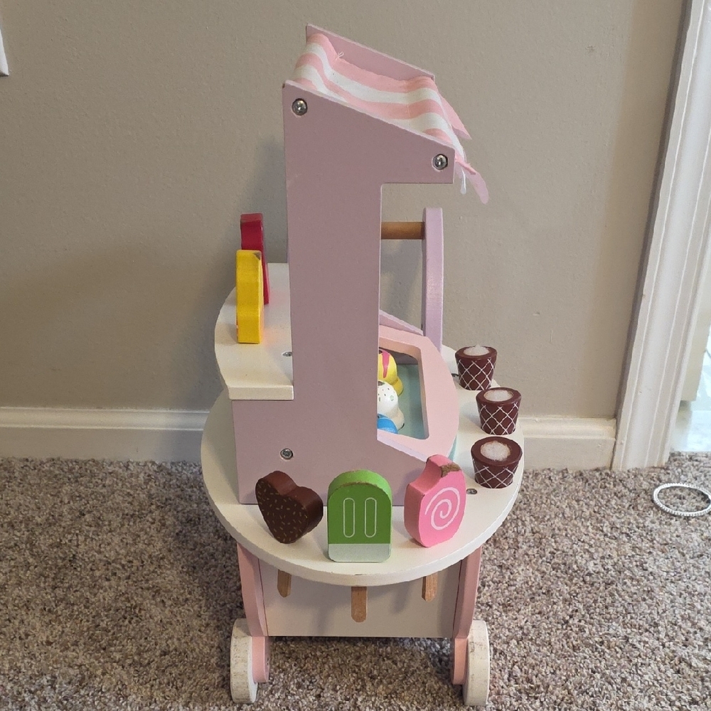 Wooden Pink Ice Cream Cart Toy for Kids - Picture 5 of 7
